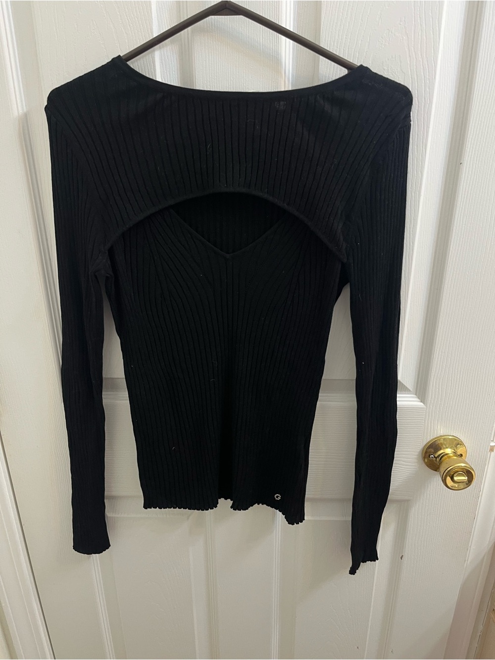 Guess Black Ribbed Long-Sleeve Cutout Top - Women